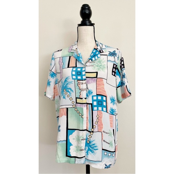 Vintage Tops - SOLD :: Vintage 90s Vacation Print Button Down Shirt